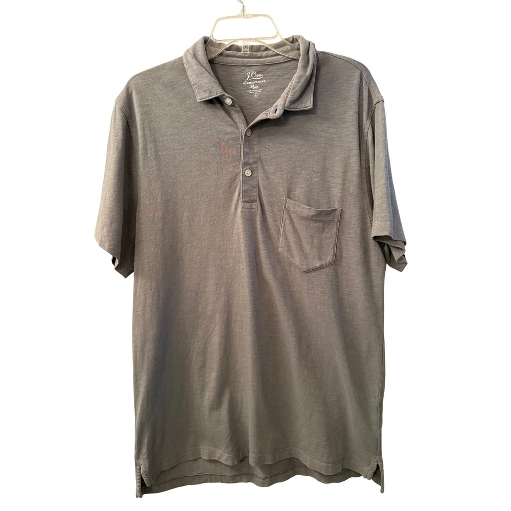 J.Crew Garment-Dyed Slub Cotton Polo Shirt Mens Large Grey Pocket Short Sleeve